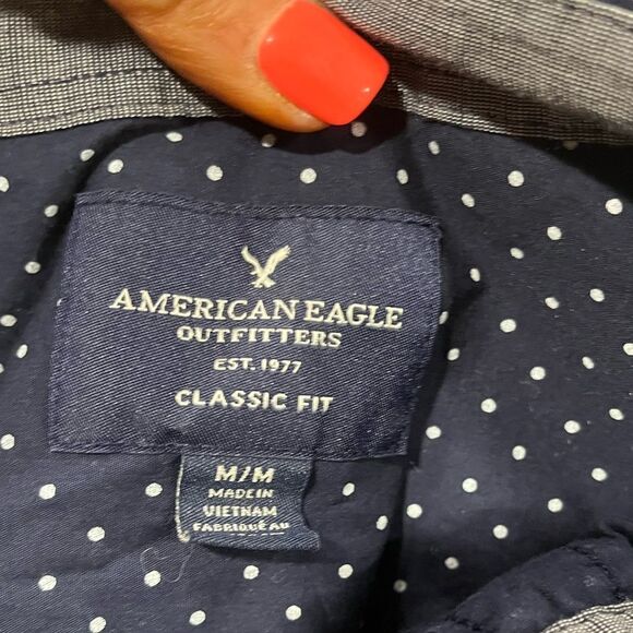 American Eagle Outfitters Button Front Shirt Long Sleeve Polka Dot Navy Size M - Picture 4 of 4